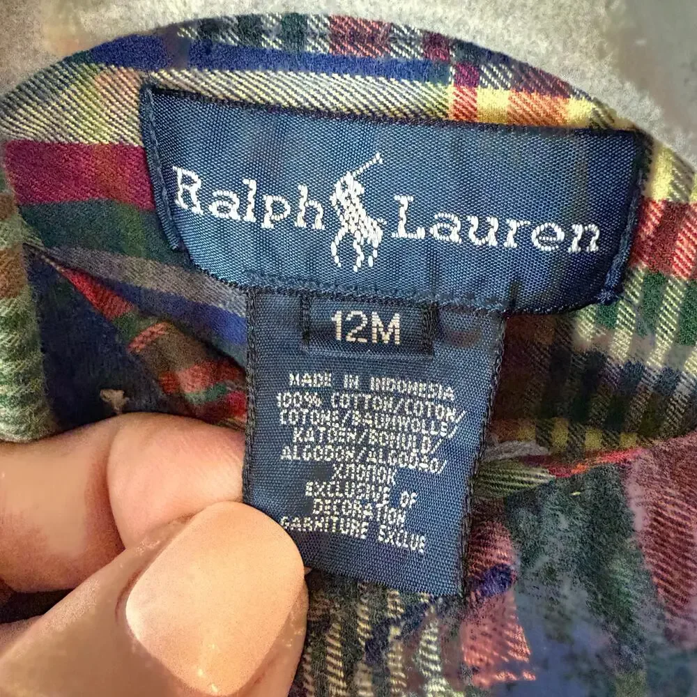 Ralph Lauren Rainbow Plaid Button Down Shirt Boys 12 Months Long Sleeve